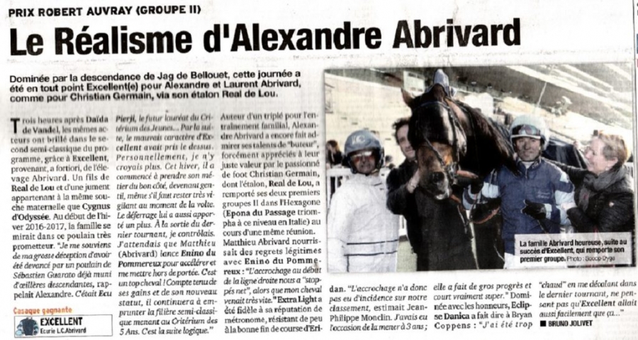 Beau doublé pour Real de Lou au niveau Groupe 2 DAIDA DE VANDEL et EXCELLENT